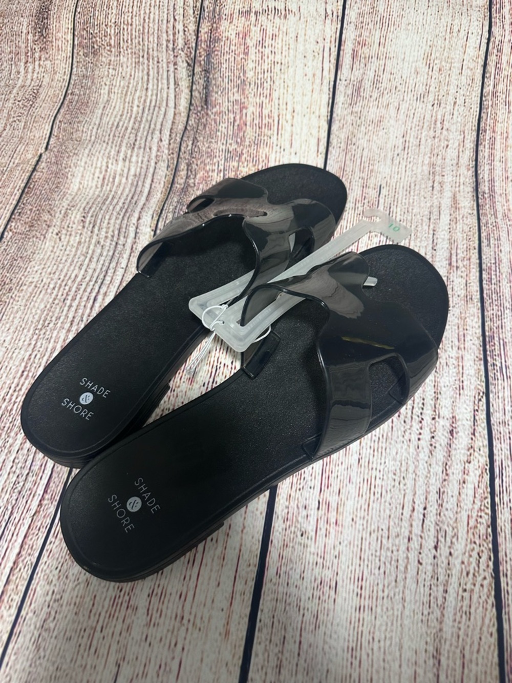 Shade & Shore Glossy Black Slide Sandals